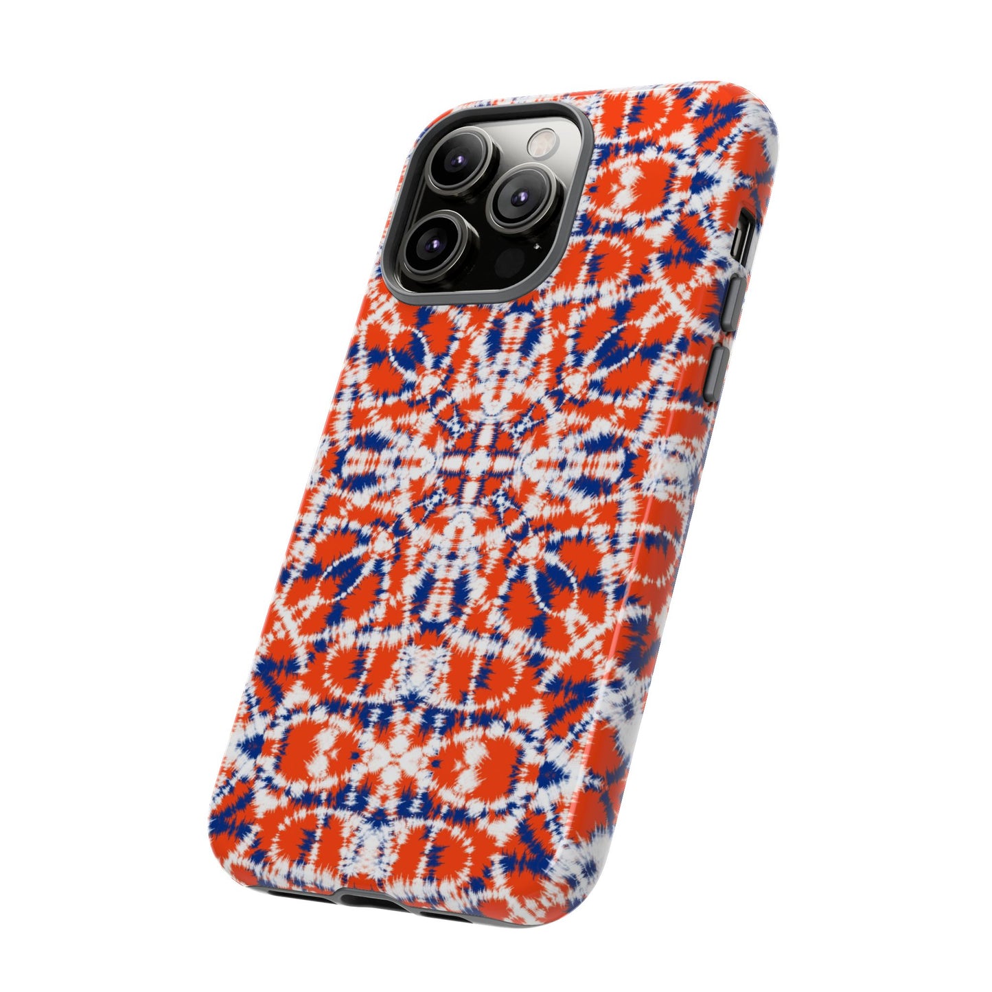 iPhone 14, 1Phone 14 Pro, iPhone 14 Plus, iPhone 14 Pro Max - Orange and Blue Batik - Tough Phone Cases