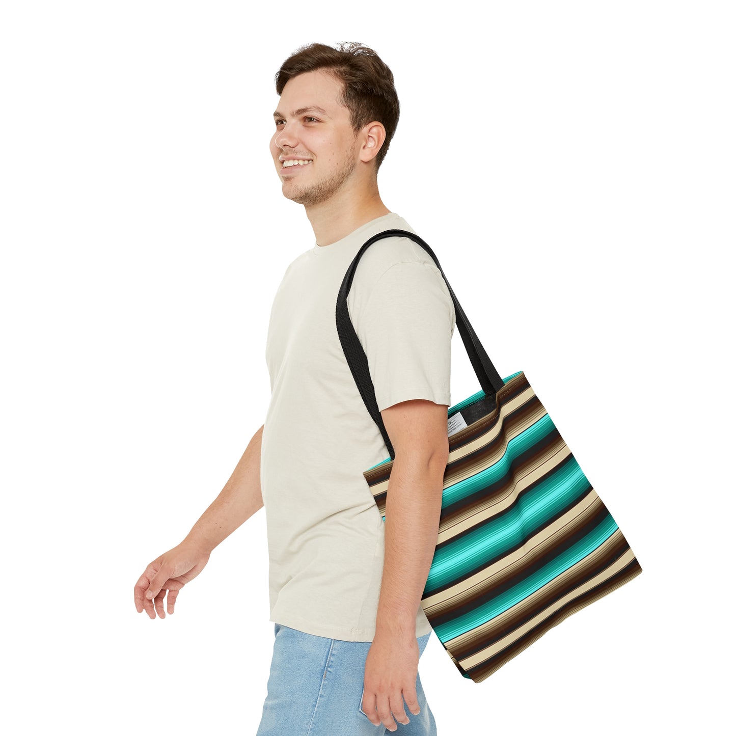 Aqua and Brown Multicolor Striped 23 - Practical, high-quality Tote Bag