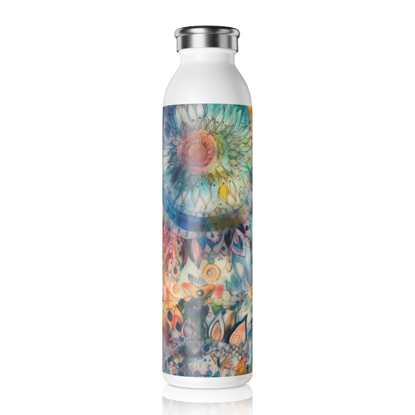 Watercolor Multicolor Mandalas 1.10 - Slim Water Bottle - Stainless Steel - 20oz