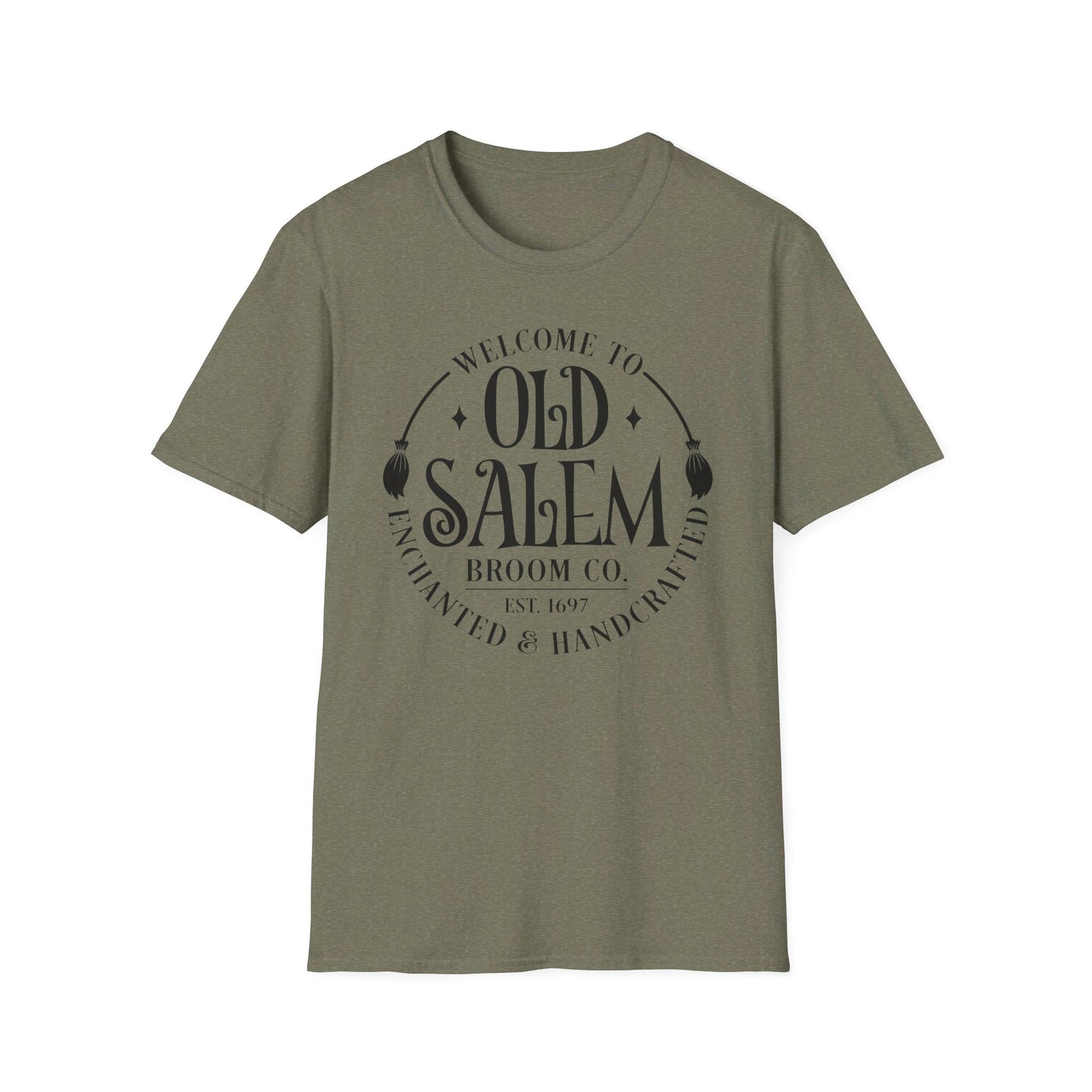 Halloween - Old Salem Broom Co - Enchanted - Handcrafted - Witches - Trick or Treat - Vintage - Unisex Softstyle T-Shirt