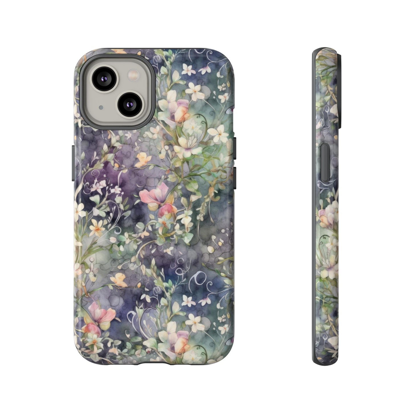 iPhone 14, iPhone 14 Pro, iPhone 14 Plus, iPhone 14 Pro Max - Watercolor Flowers Purple - Tough Phone Cases