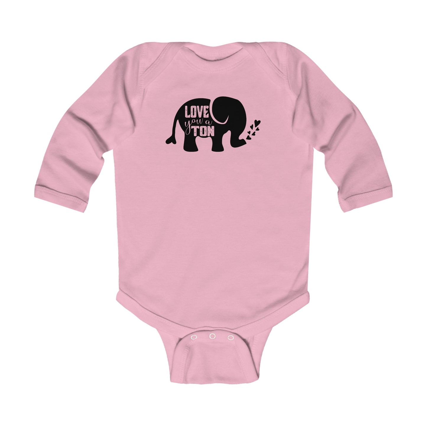 Love You a Ton - Cute Elephant - Hearts - Infant Long Sleeve Bodysuit