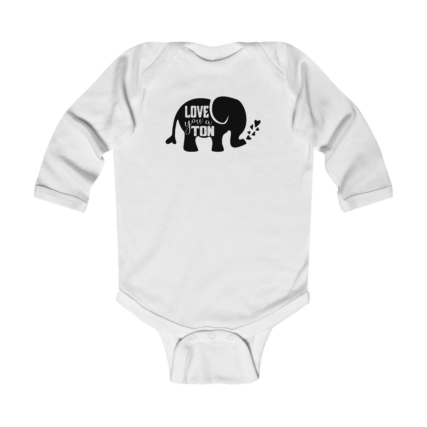 Love You a Ton - Cute Elephant - Hearts - Infant Long Sleeve Bodysuit