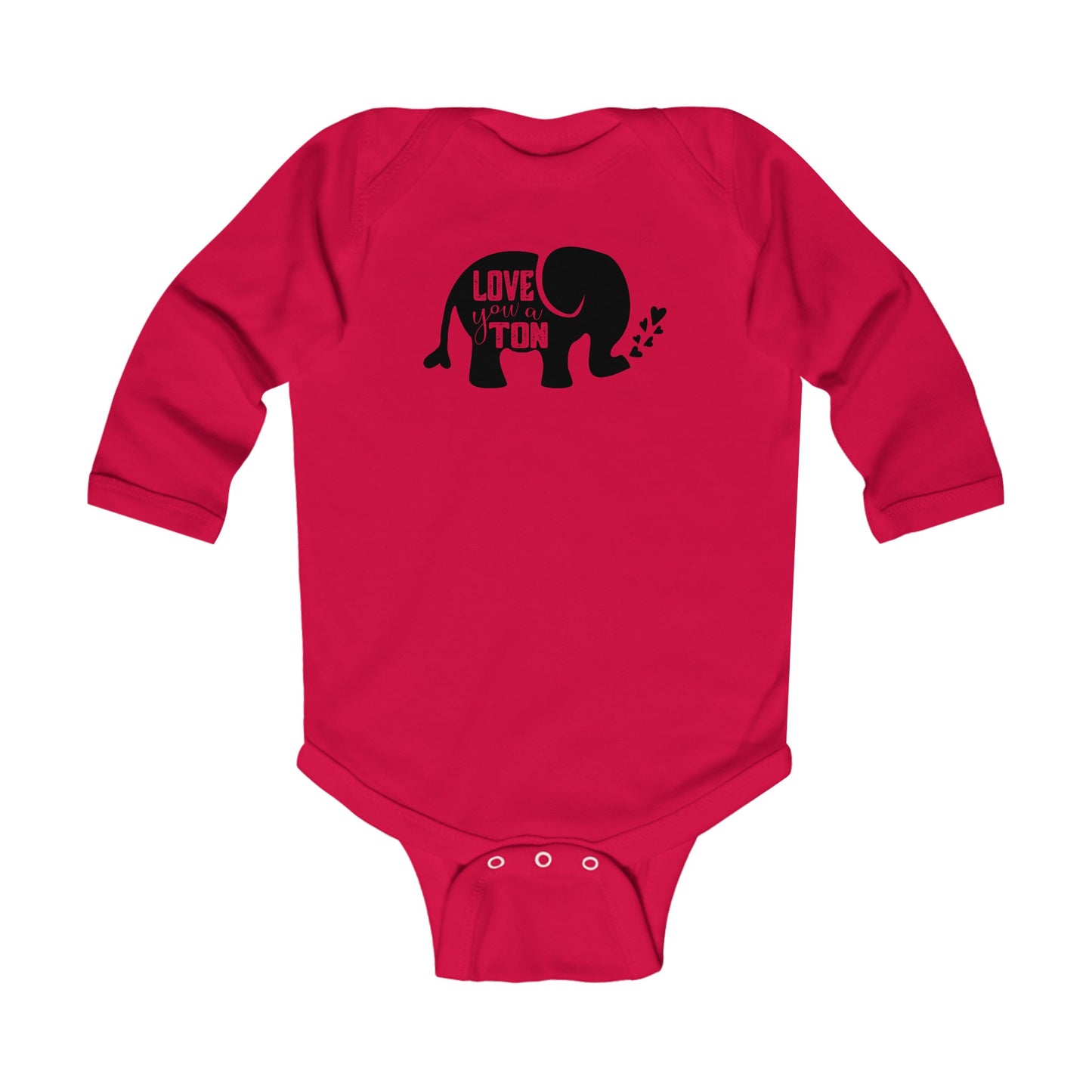 Love You a Ton - Cute Elephant - Hearts - Infant Long Sleeve Bodysuit