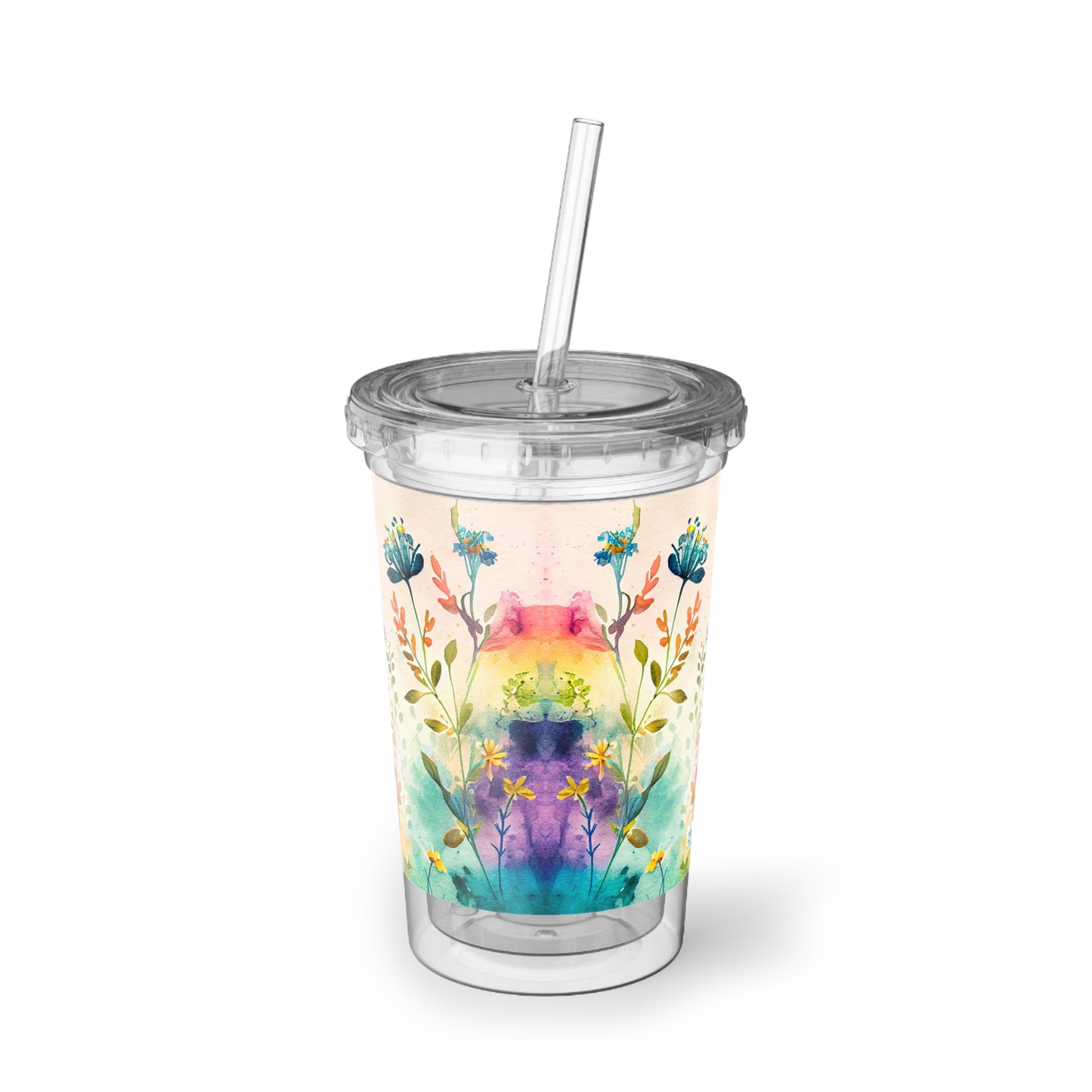 Watercolor Floral - Clear - Suave Acrylic Cup - 16oz