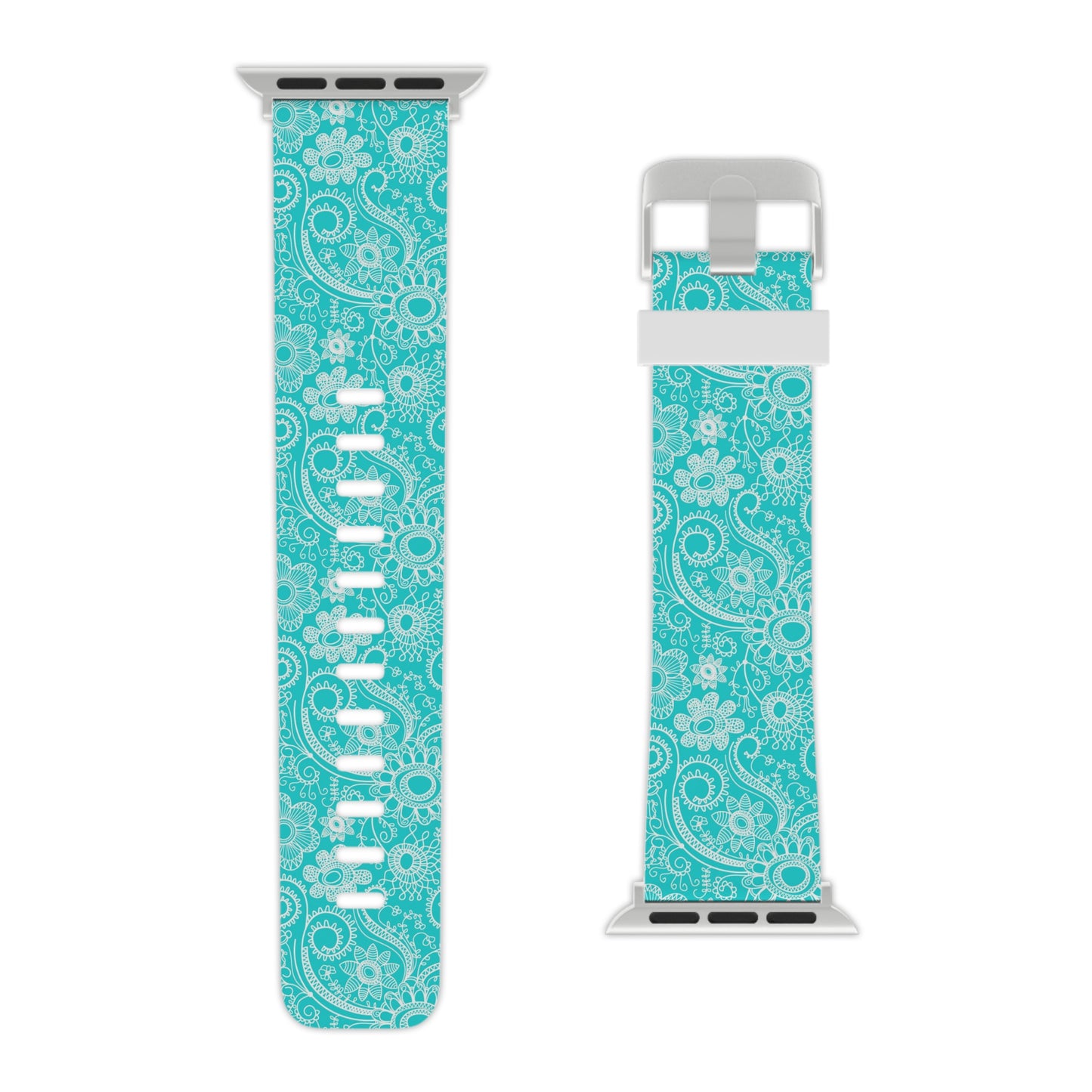 Teal and White Flowers - Watch Band for Apple Watch