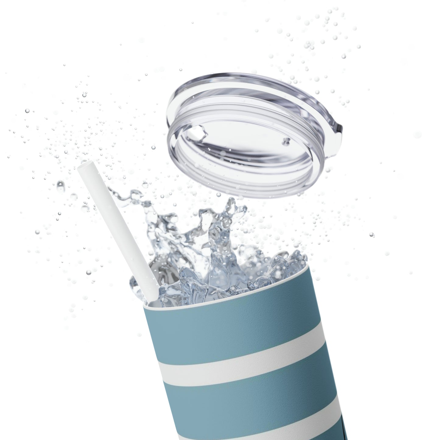 Blue and White Stripes - Be the Good - Inspirational - Skinny Tumbler with Straw, 20oz - Stainless Steel