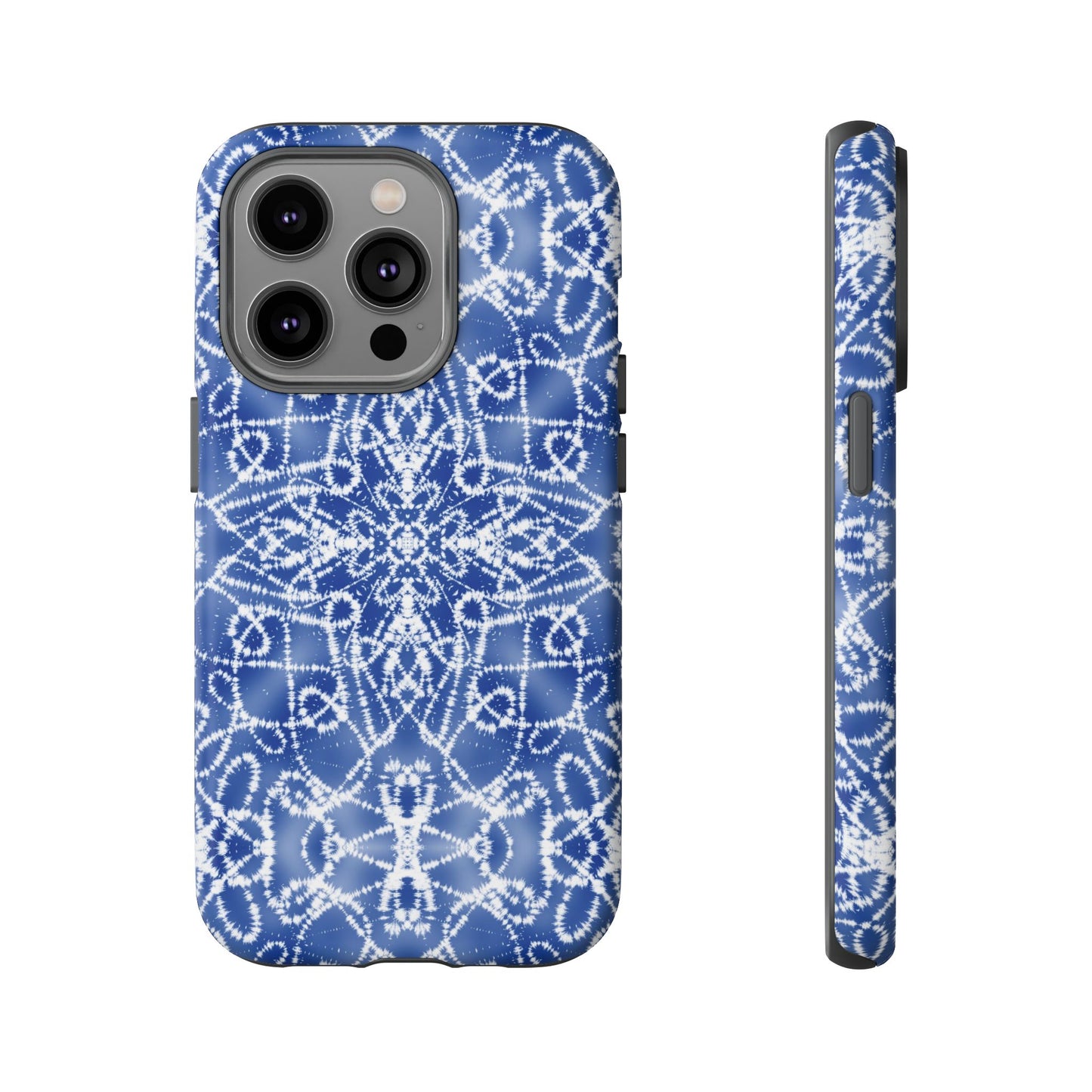 iPhone 14, 1Phone 14 Pro, iPhone 14 Plus, iPhone 14 Pro Max - Blue and White Batik - Tough Phone Cases