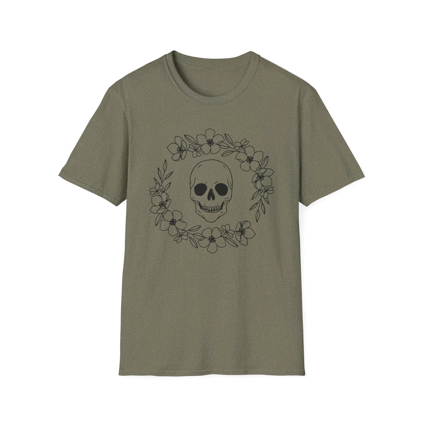 Halloween - Skull - Flower Wreath - Trick or Treat - Unisex Softstyle T-Shirt