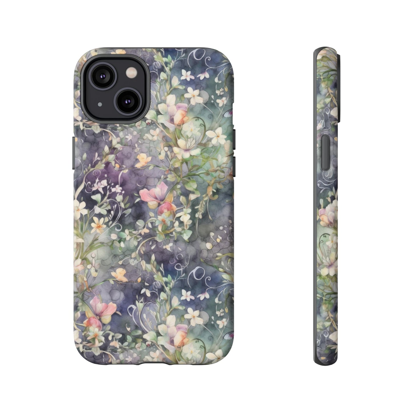 iPhone 14, iPhone 14 Pro, iPhone 14 Plus, iPhone 14 Pro Max - Watercolor Flowers Purple - Tough Phone Cases