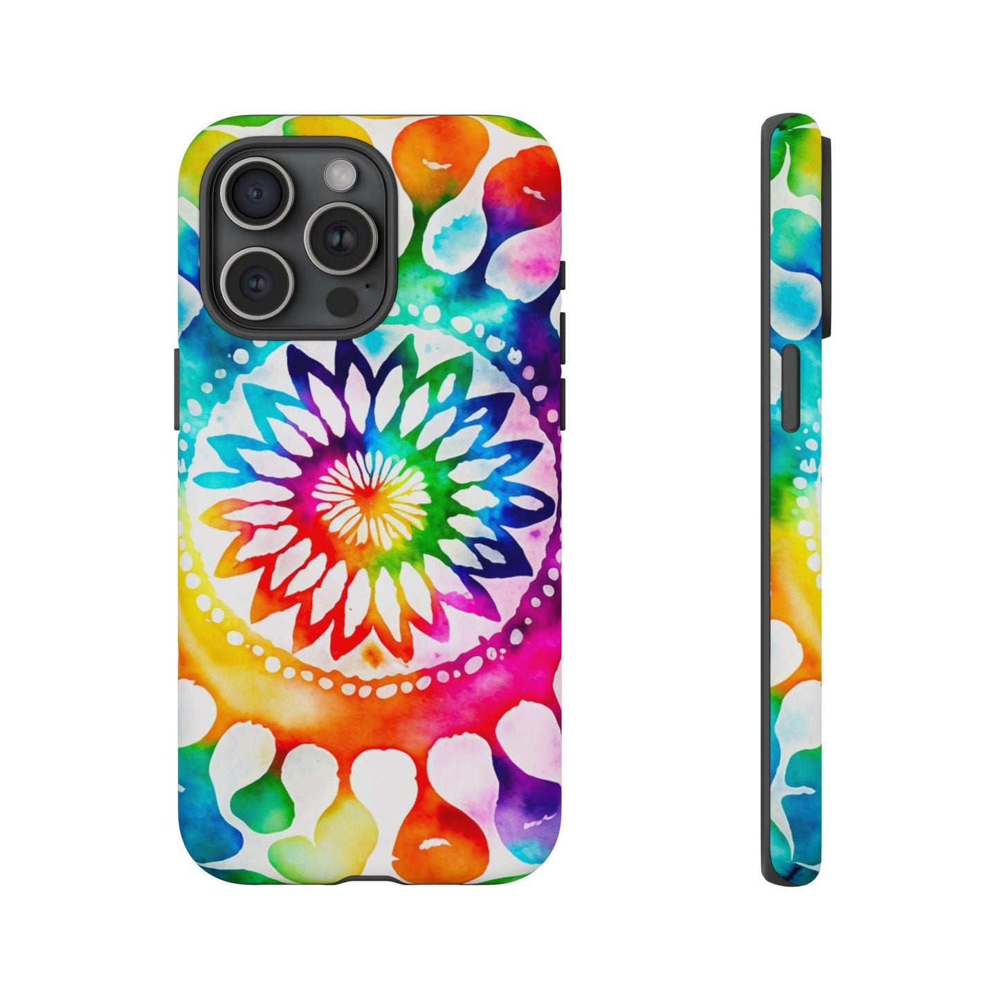 iPhone 16 and iPhone 15 Series - Rainbow and White Tie Dye - Tough Phone Cases