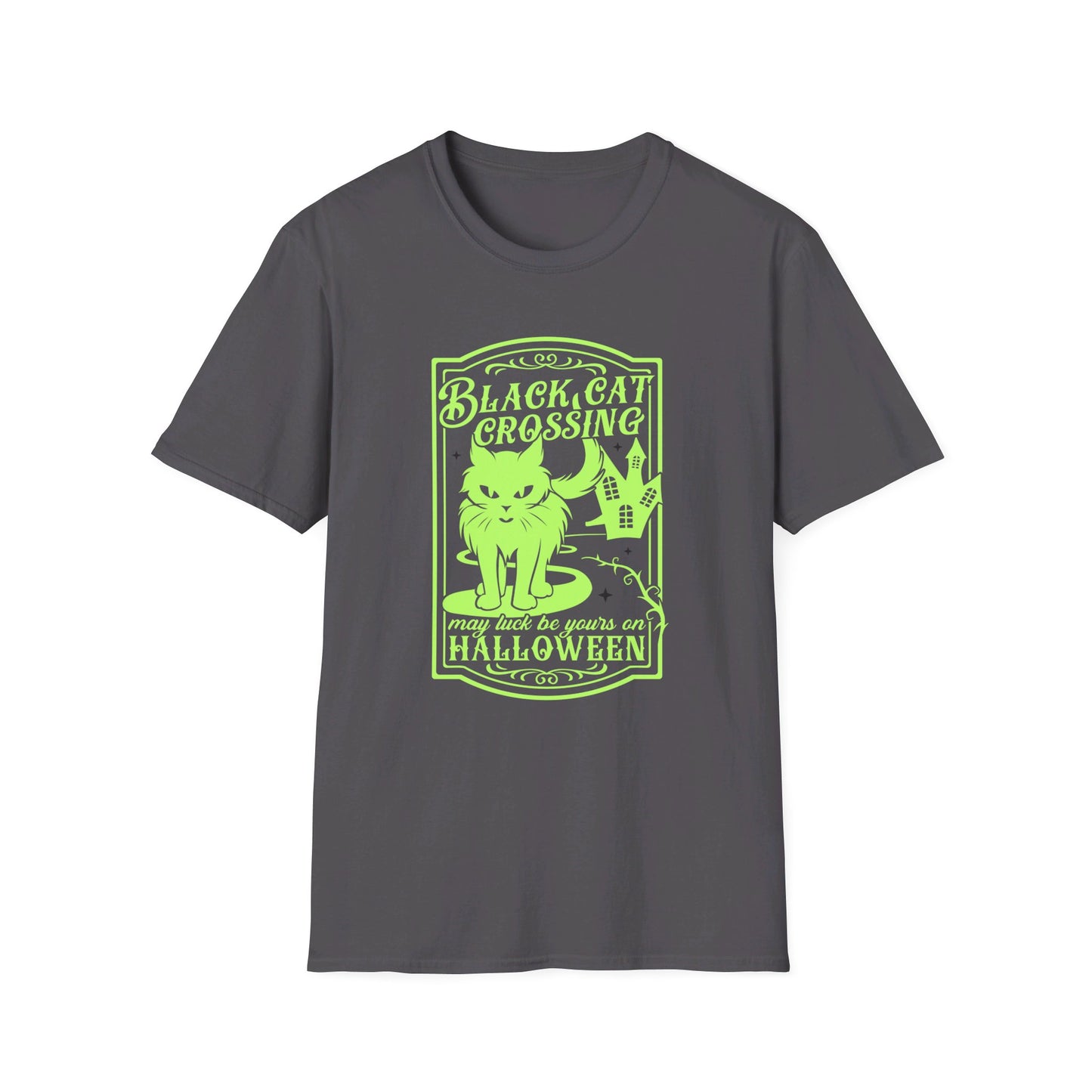 Halloween - Black Cat Crossing - Vintage - Haunted House - Unisex Softstyle T-Shirt