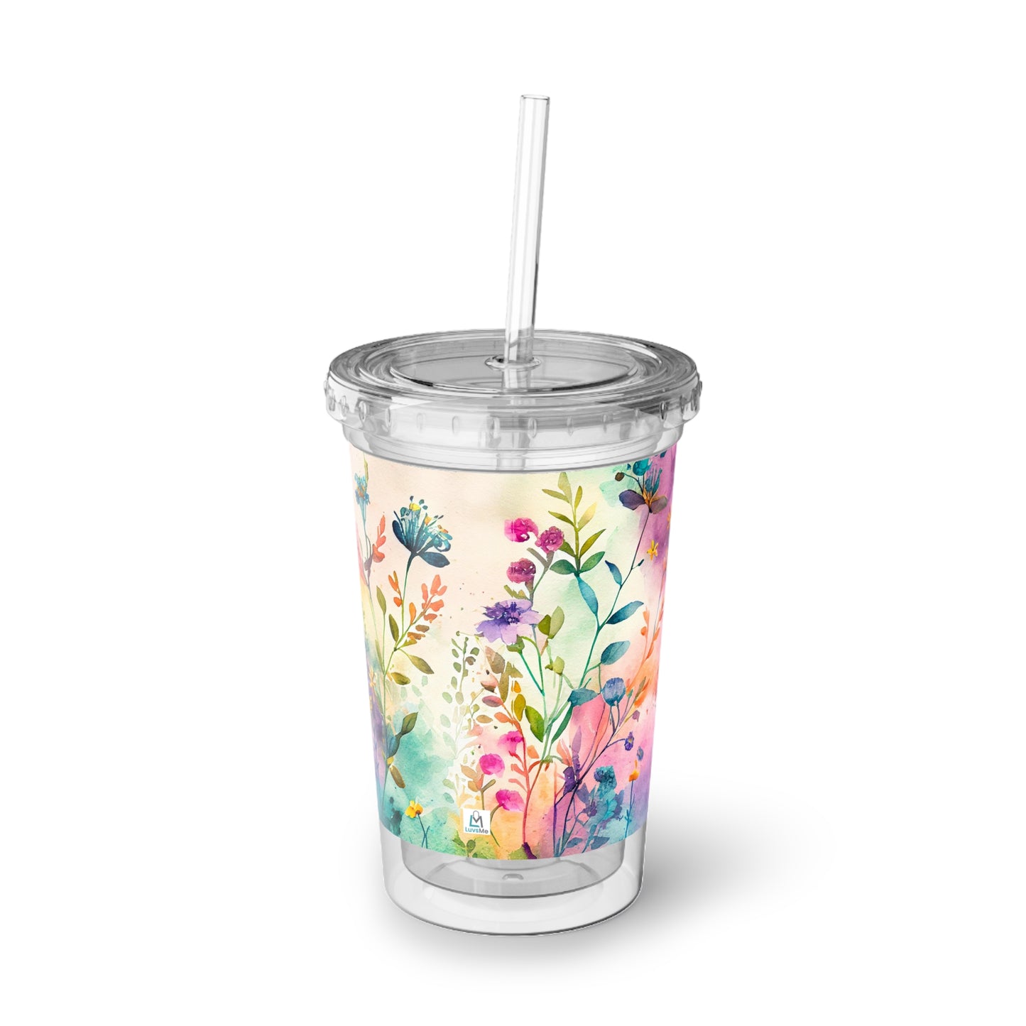 Watercolor Floral - Clear - Suave Acrylic Cup - 16oz