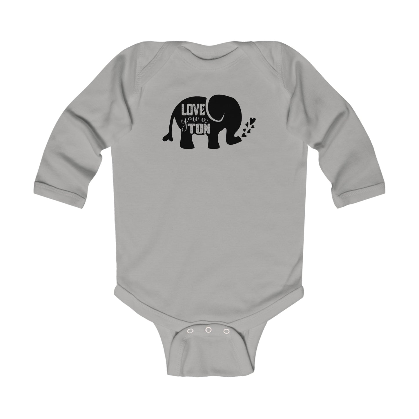 Love You a Ton - Cute Elephant - Hearts - Infant Long Sleeve Bodysuit