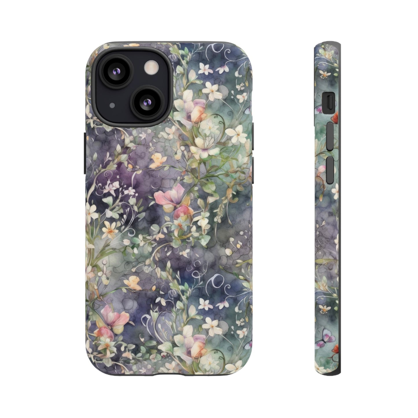 iPhone 13, iPhone 13 Mini, iPhone 13 Pro, iPhone 13 Pro Max - Watercolor Flowers Purple - Tough Phone Cases