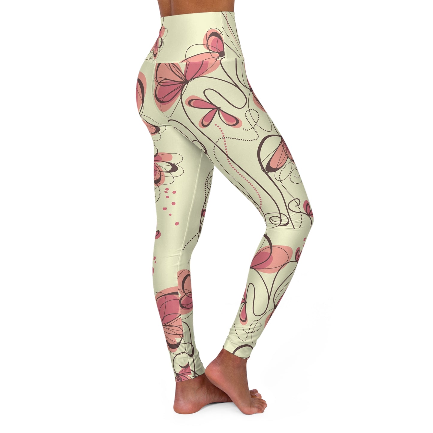 High Waisted Yoga Leggings - Pink Butterflies