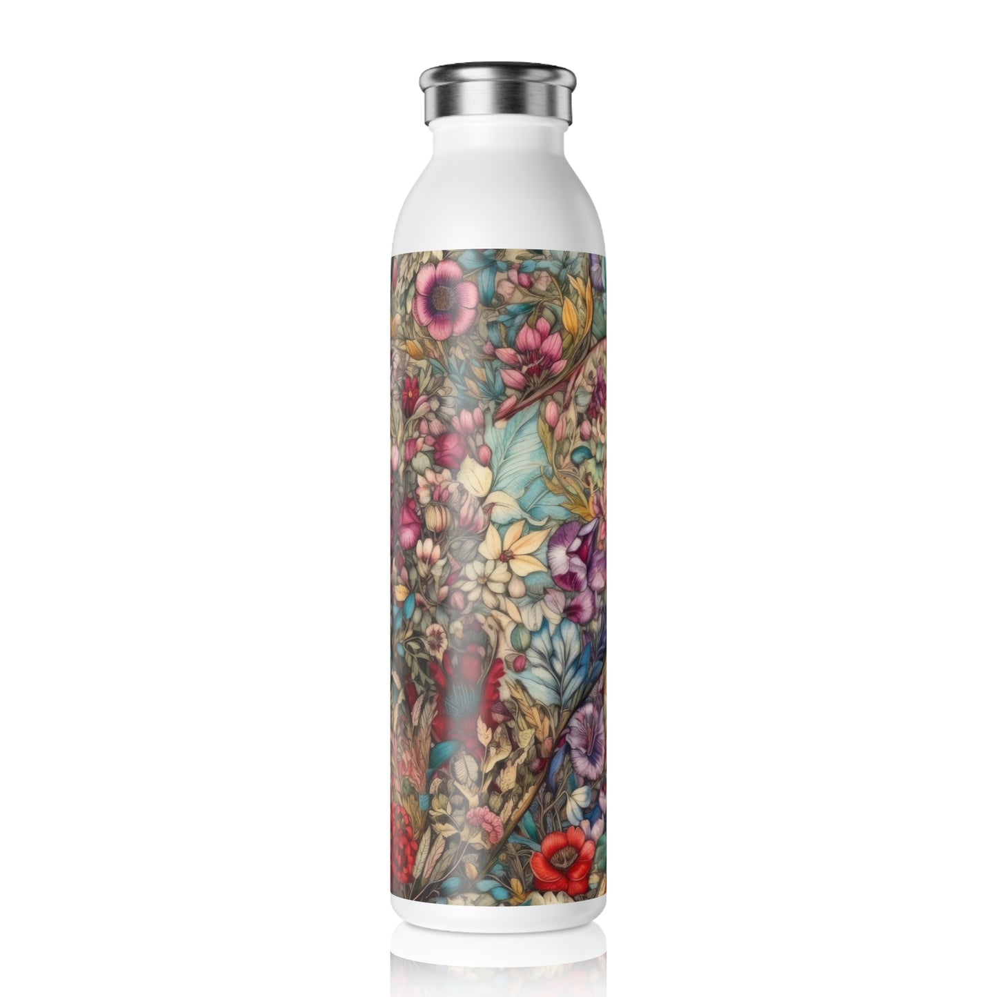 Fabric Hearts with Flowers 1.12 - Slim Water Bottle - Stainless Steel - 20oz