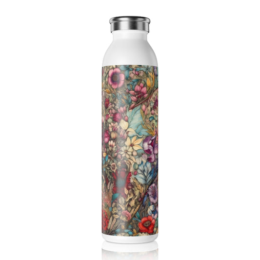 Fabric Hearts with Flowers 1.12 - Slim Water Bottle - Stainless Steel - 20oz