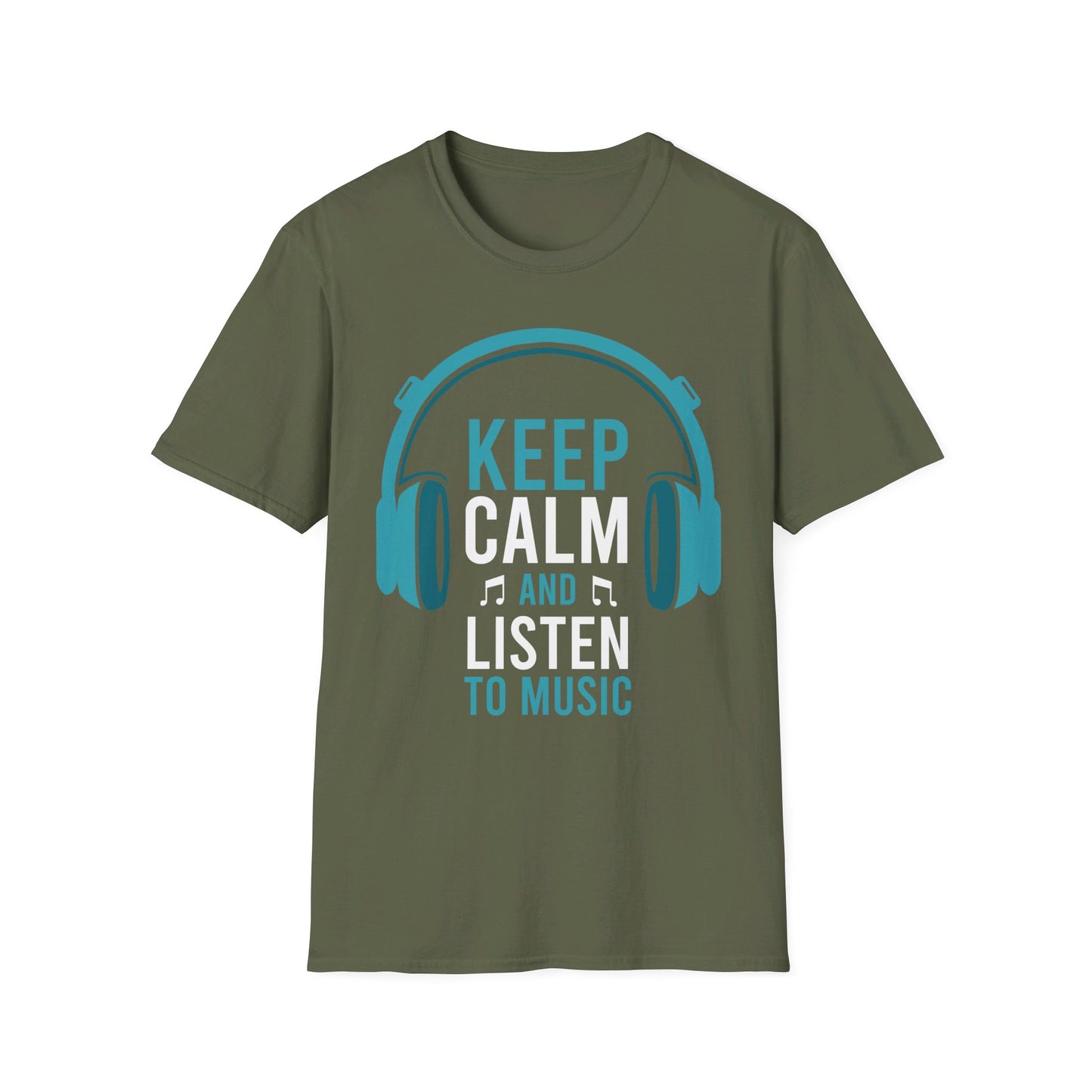 Keep Calm and Listen to Music - Headphones - Unisex Softstyle T-Shirt