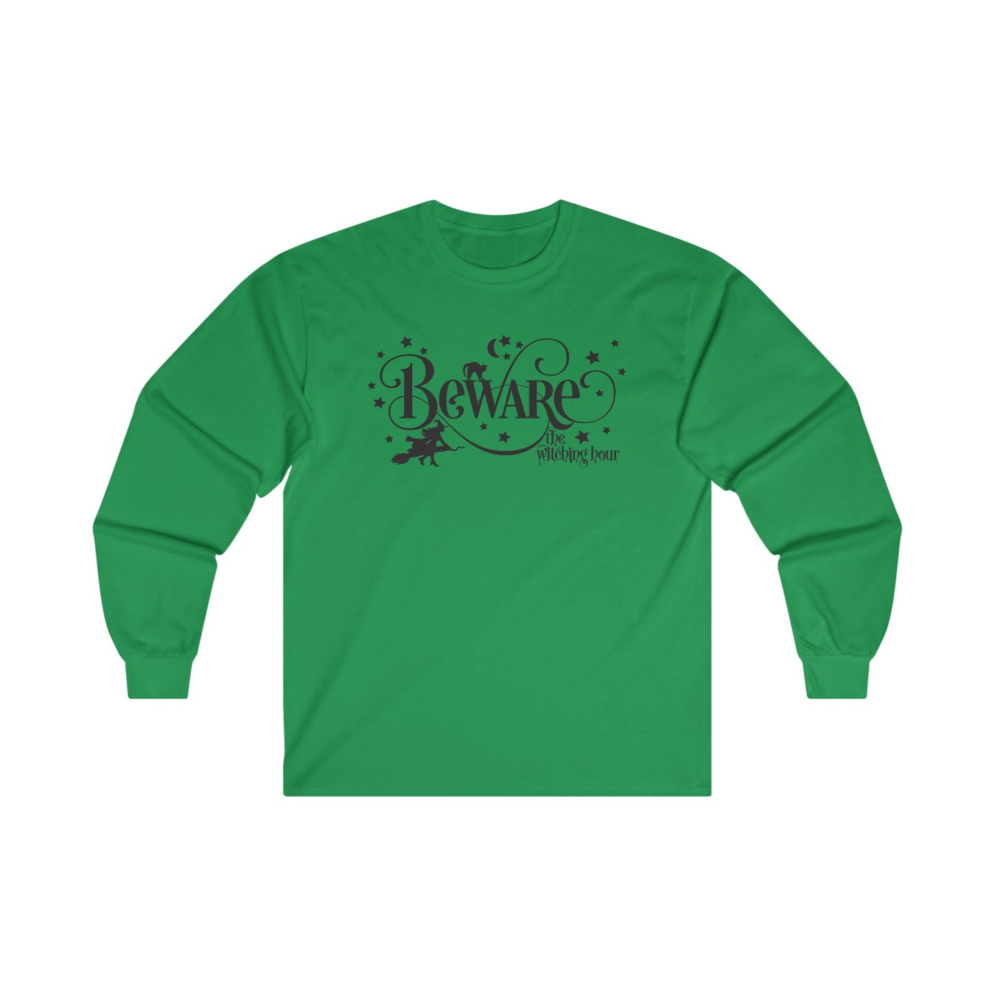 Halloween - Beware the Witching Hour - Witch - Broom - Stars - Moon - Ultra Cotton Long Sleeve Tee