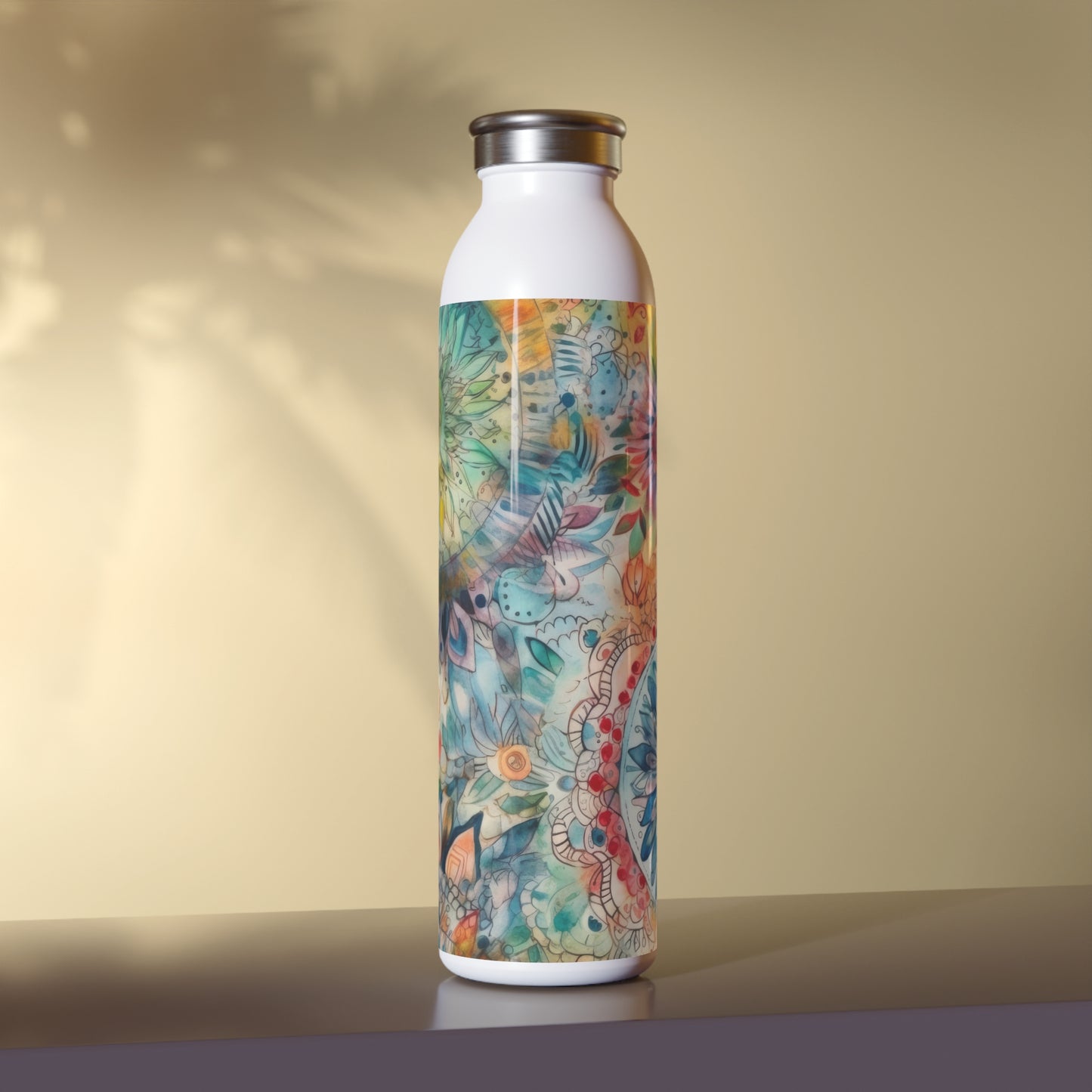 Watercolor Multicolor Mandalas 1.10 - Slim Water Bottle - Stainless Steel - 20oz