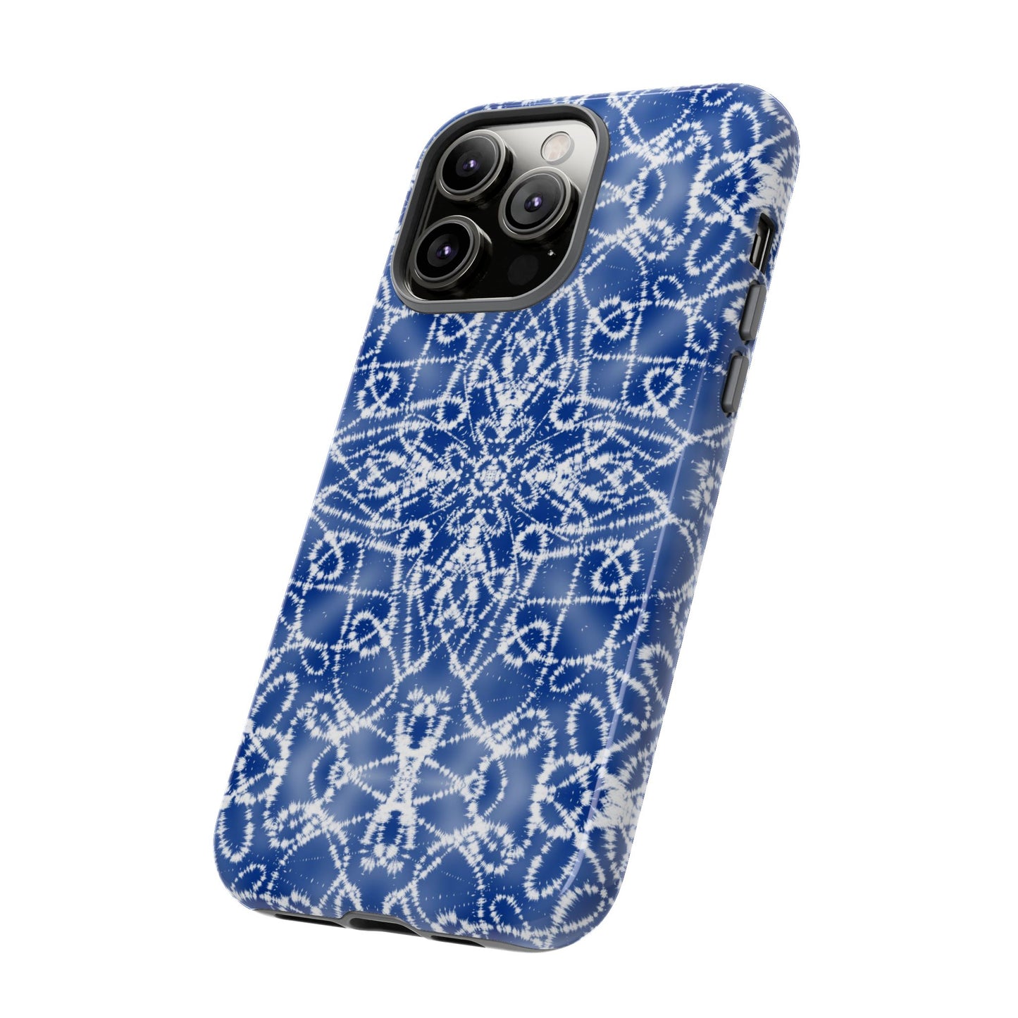 iPhone 14, 1Phone 14 Pro, iPhone 14 Plus, iPhone 14 Pro Max - Blue and White Batik - Tough Phone Cases