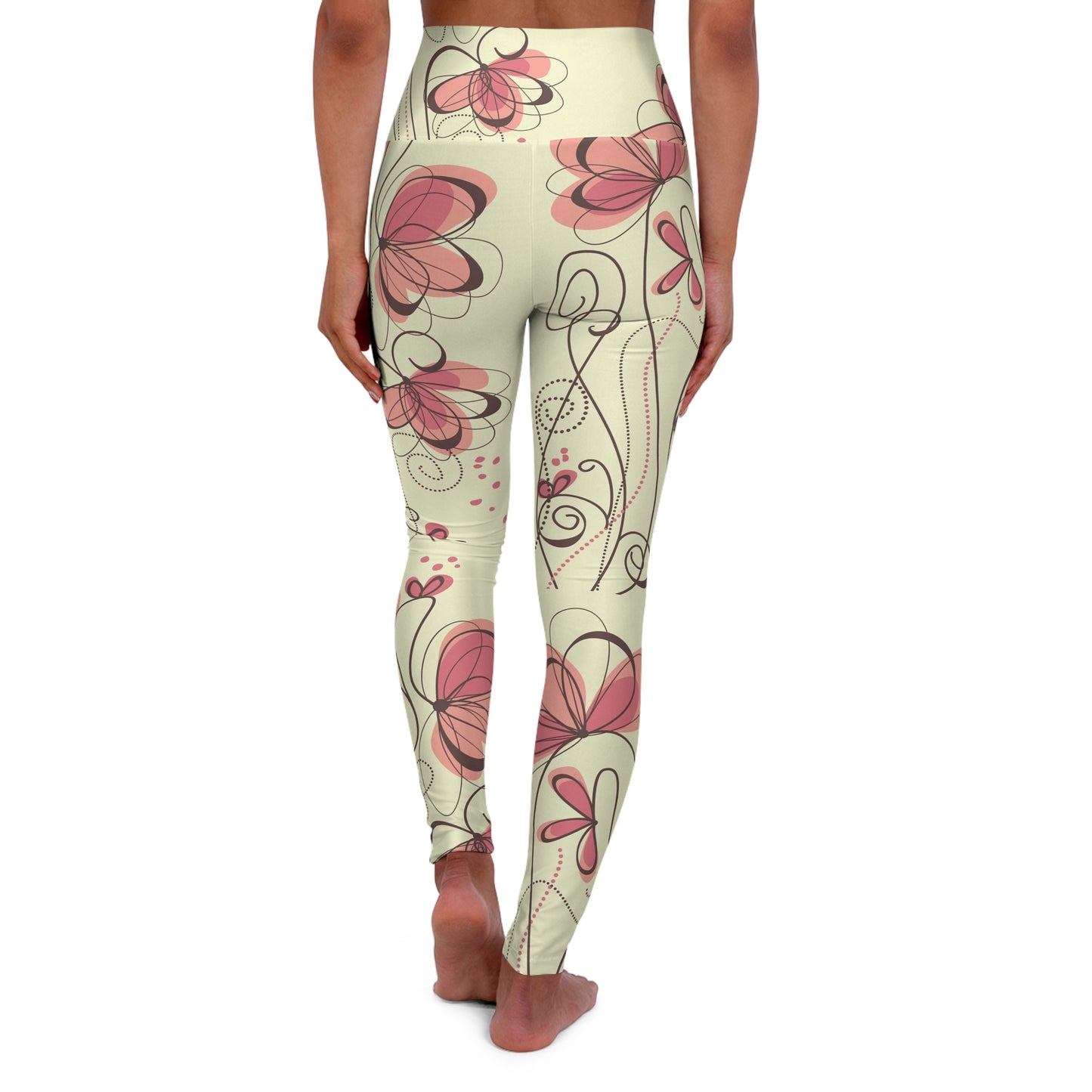 High Waisted Yoga Leggings - Pink Butterflies