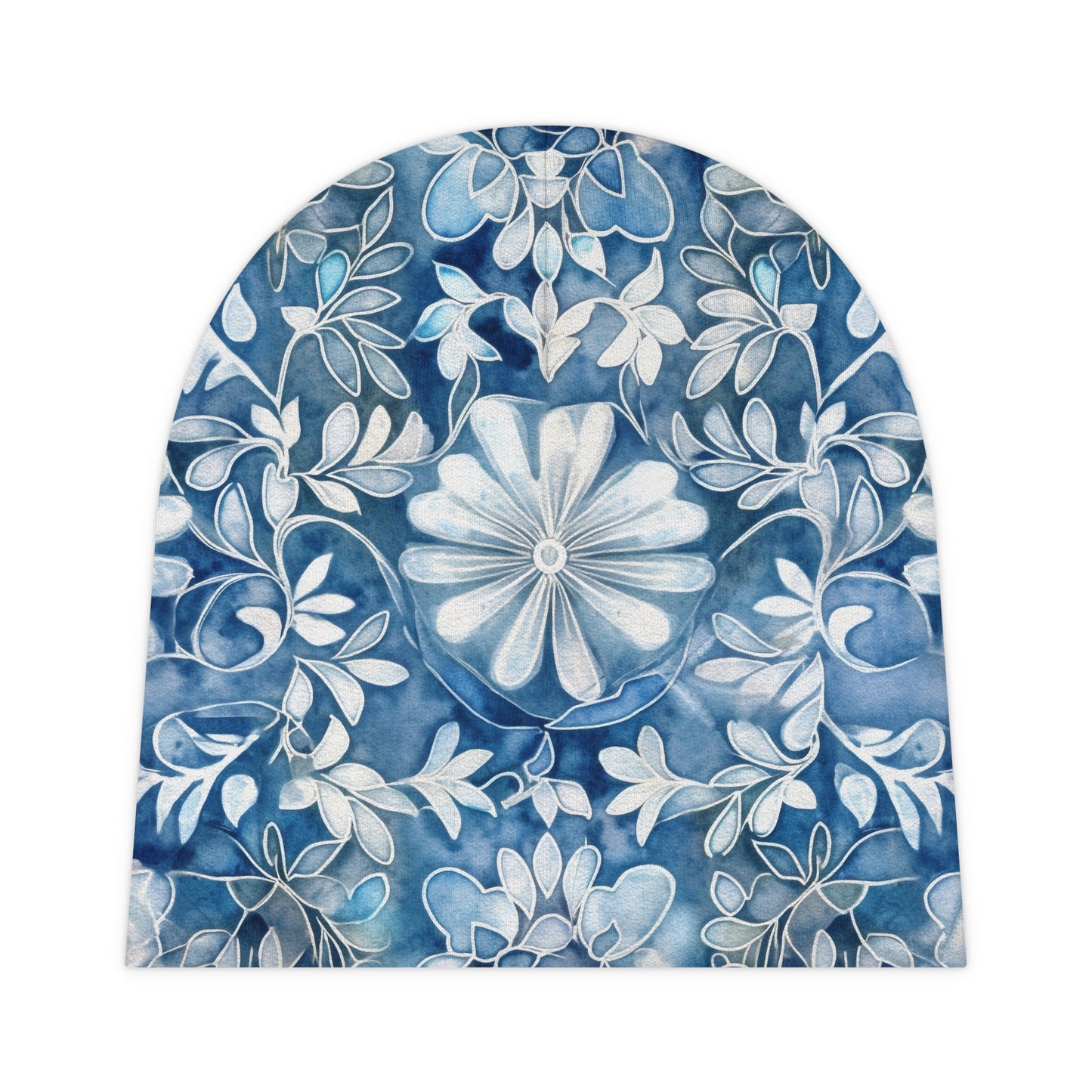 Watercolor Blue with White Flowers - Super Cute - Baby Beanie