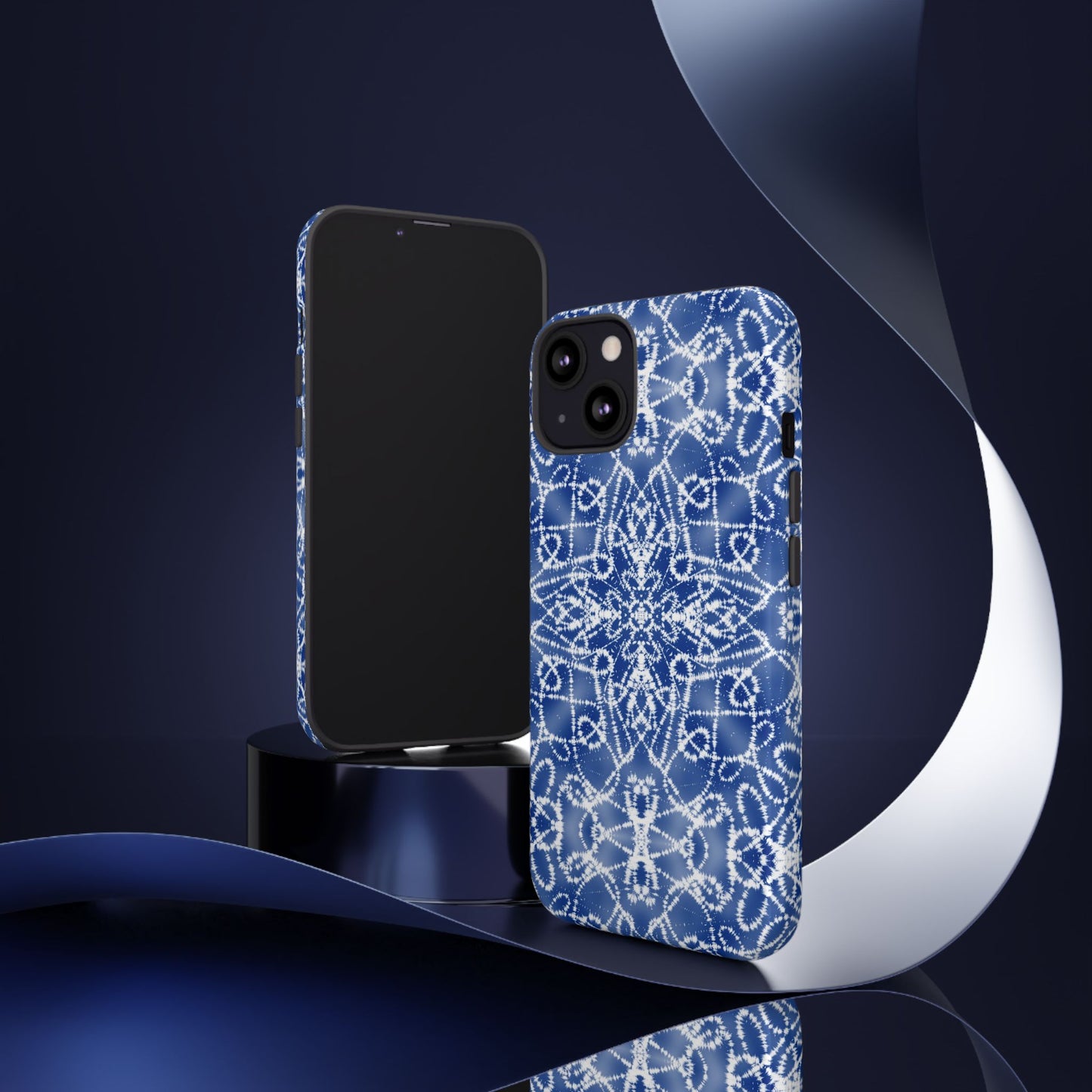 iPhone 13, 1Phone 13 Mini, iPhone 13 Pro, iPhone 13 Pro Max - Blue and White Batik - Tough Phone Cases