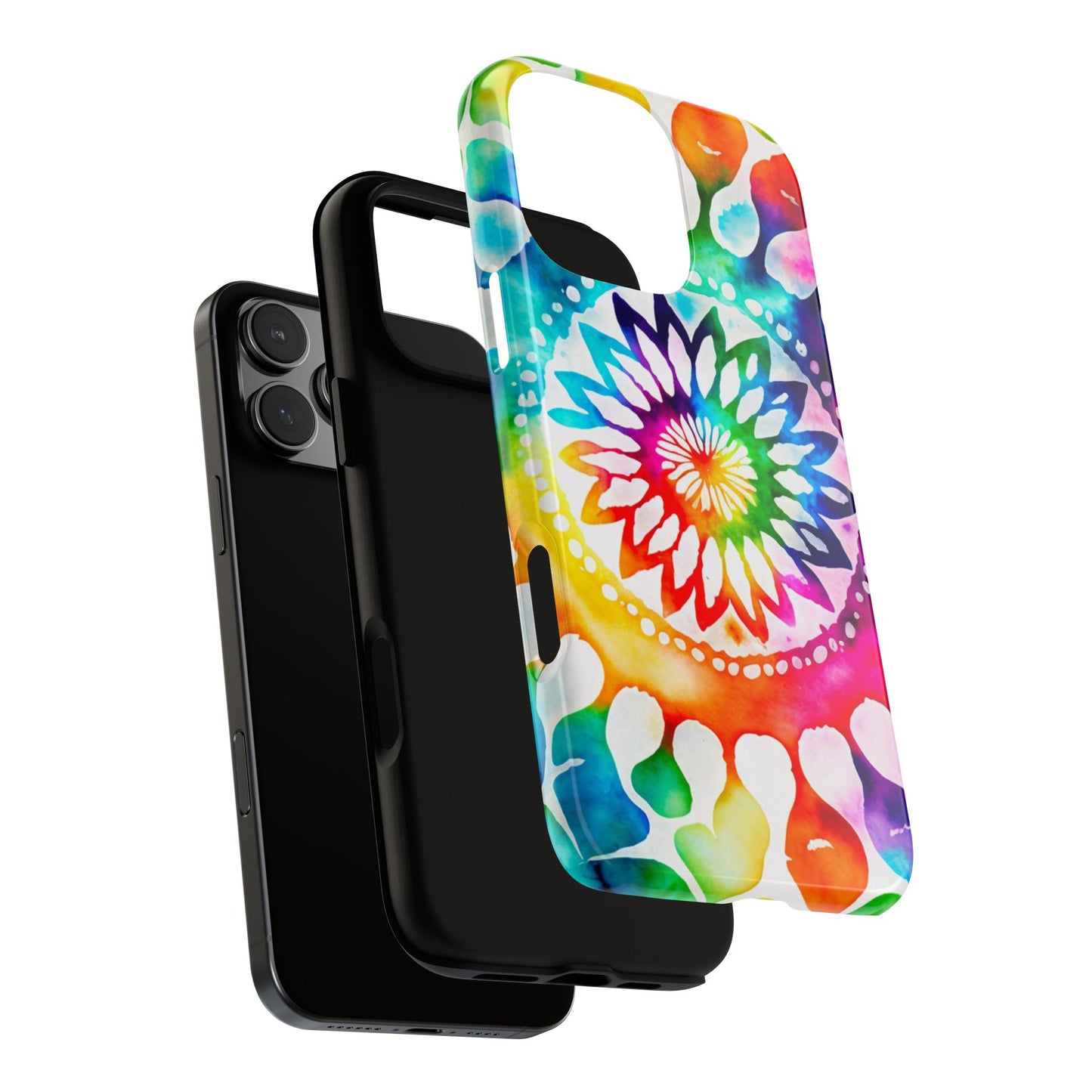 iPhone 16 and iPhone 15 Series - Rainbow and White Tie Dye - Tough Phone Cases