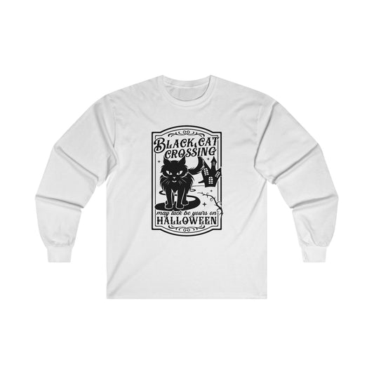 Halloween - Black Cat Crossing - Vintage - Haunted House - Ultra Cotton Long Sleeve Tee