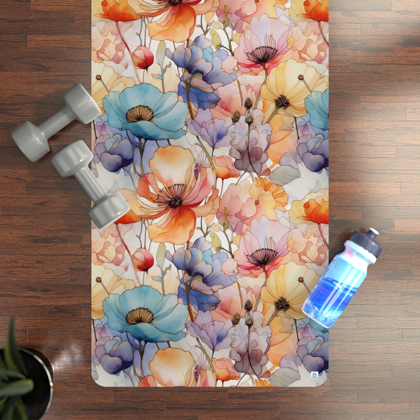 Beautiful Multicolor Flowers Watercolor 15 - Rubber Yoga Mat