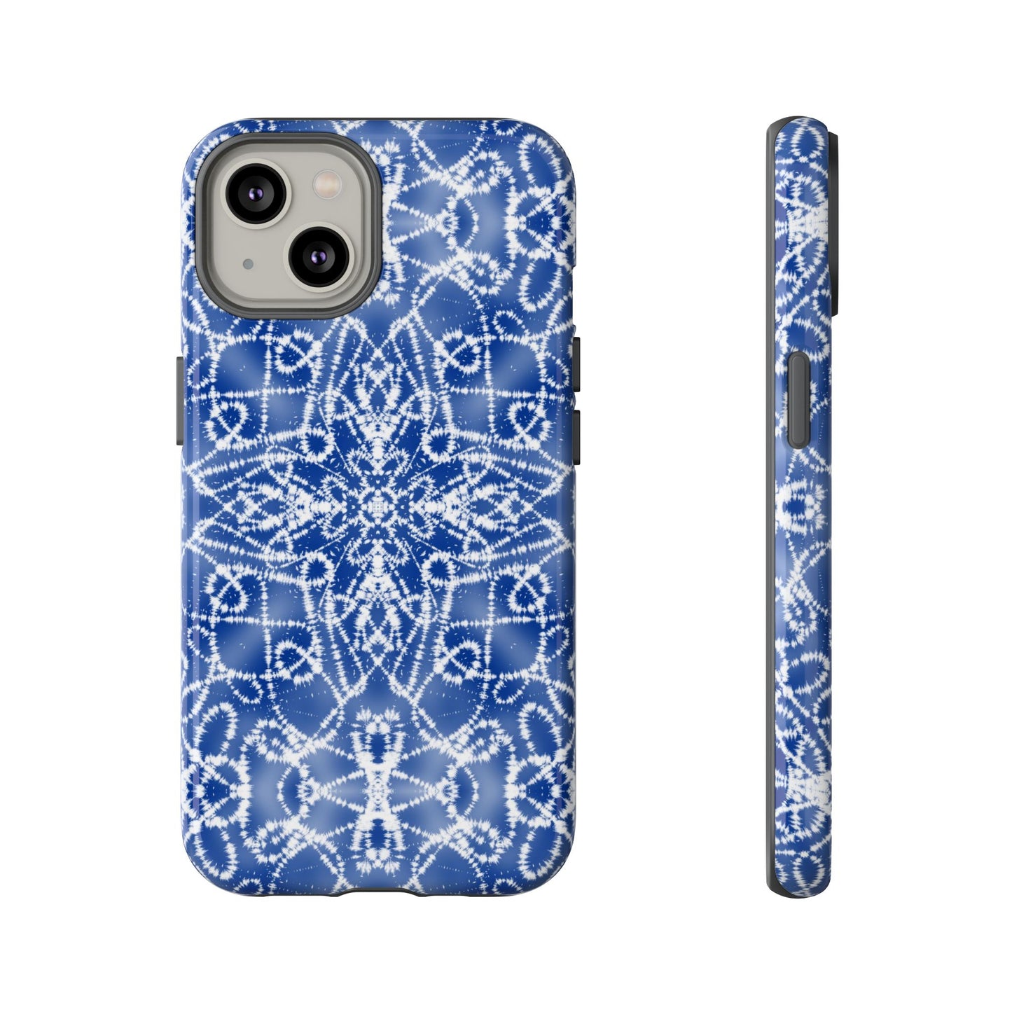 iPhone 14, 1Phone 14 Pro, iPhone 14 Plus, iPhone 14 Pro Max - Blue and White Batik - Tough Phone Cases