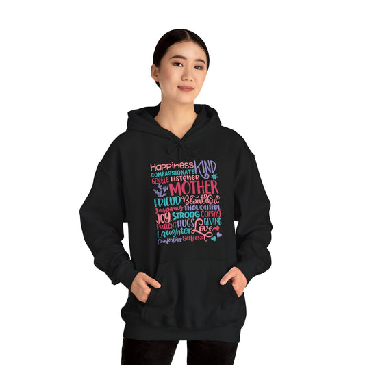 Mom Qualities Subway in Color - Best Mom - Celebrate Mom - Strong Woman - Mom Humor - Unisex Heavy Blend™ Hooded Sweatshirt