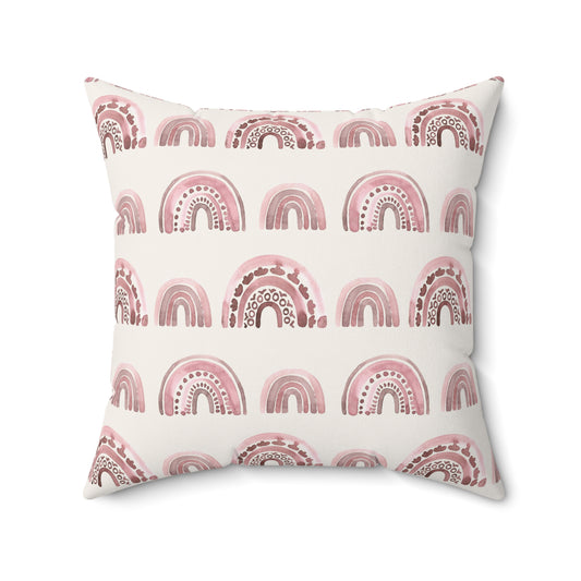 Pink Boho Rainbow Pattern 3 - Faux Suede Square Pillow