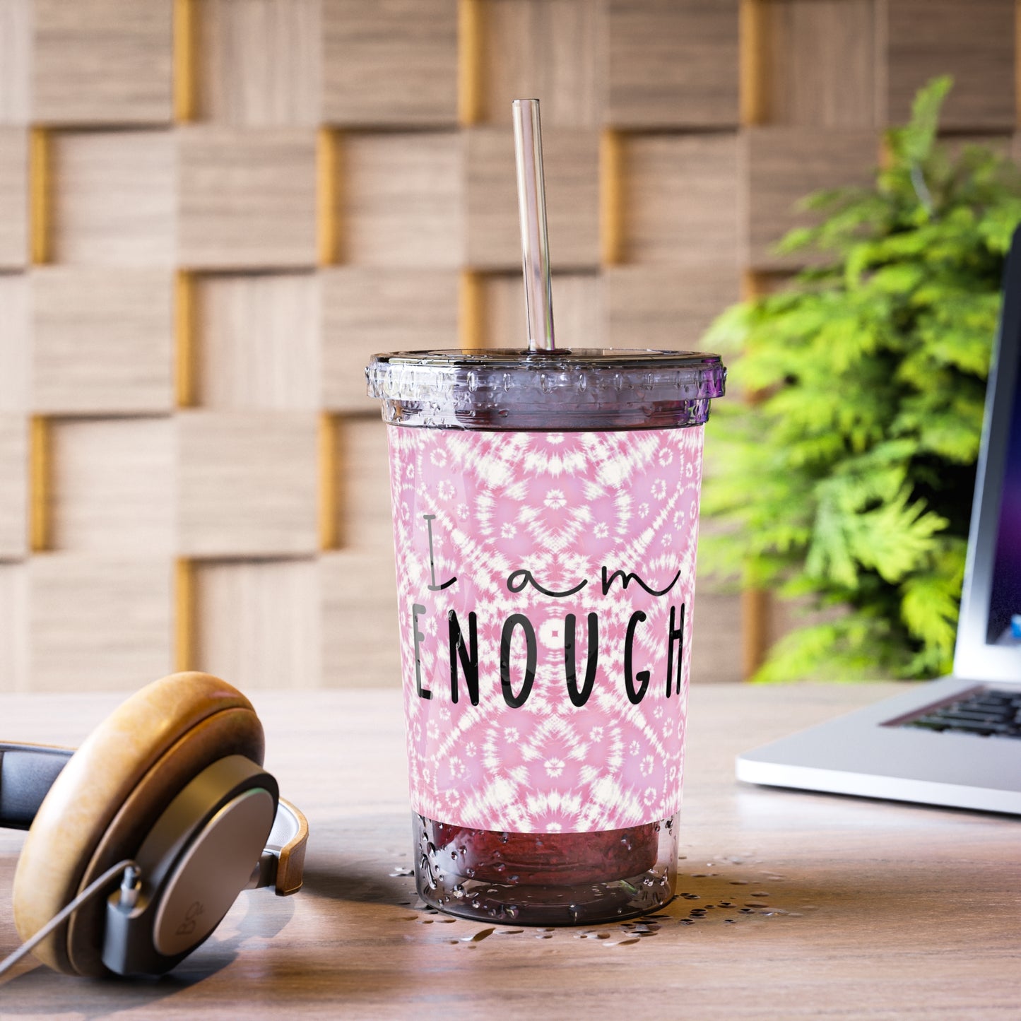 I Am Enough - Pink Batik - Clear - Suave Acrylic Cup - 16oz