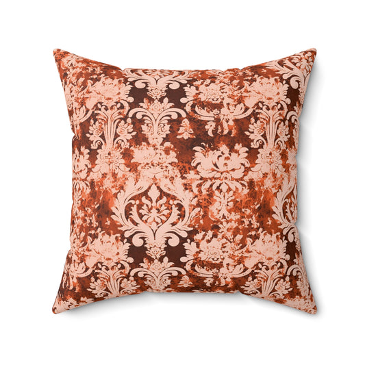 Vintage Orange Damask 19 - Beautiful, Shabby Chic, Boho, Fun - Faux Suede Square Pillow