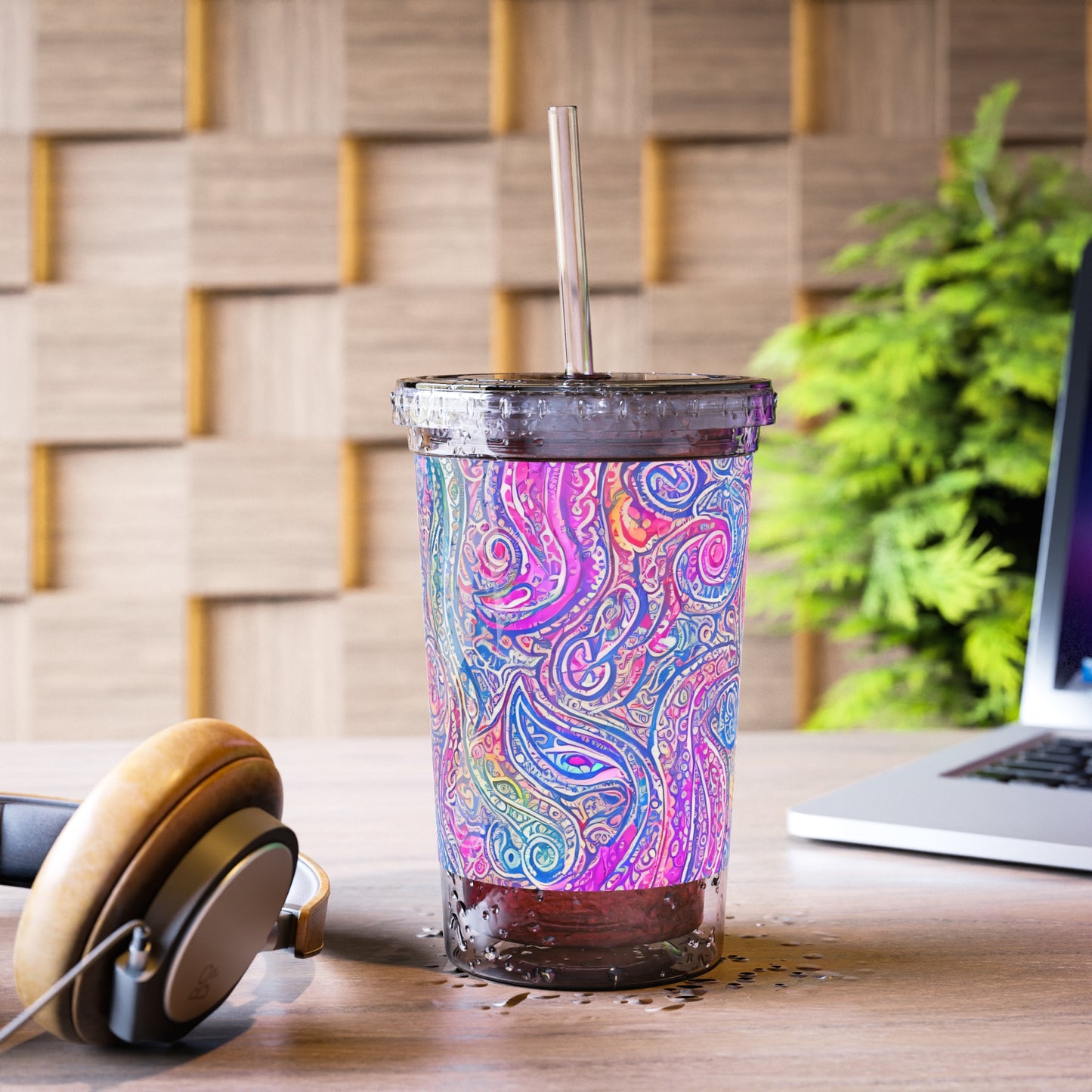 Amazing - Multicolored Watercolor Paisley 1 - Clear - Suave Acrylic Cup - 16oz