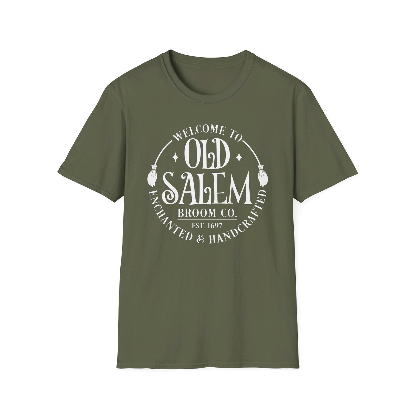 Halloween - Old Salem Broom Co - Enchanted - Handcrafted - Witches - Trick or Treat - Vintage - Unisex Softstyle T-Shirt