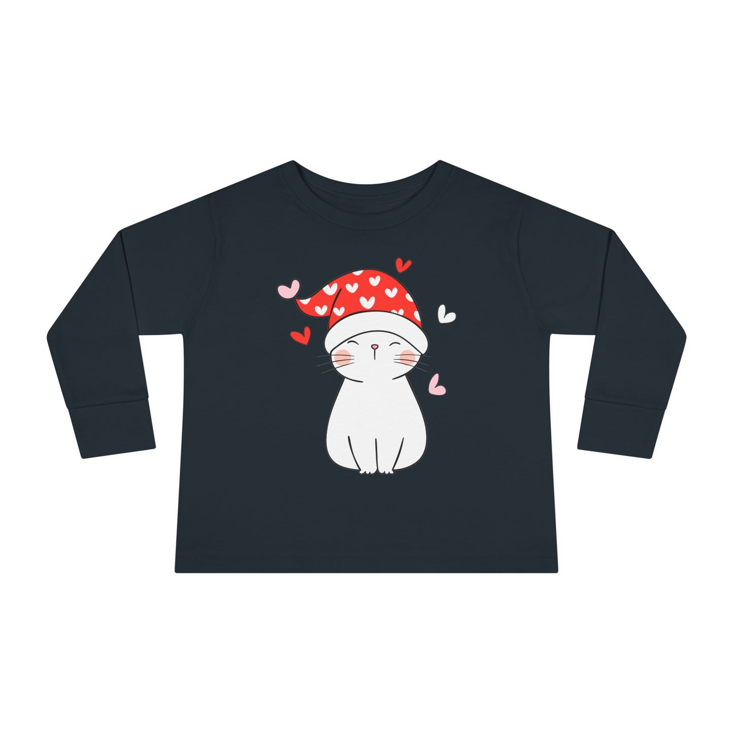 Cute Cat - Night Cap - Hearts - Toddler Long Sleeve Tee