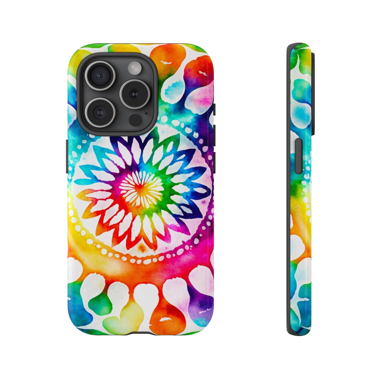 iPhone 16 and iPhone 15 Series - Rainbow and White Tie Dye - Tough Phone Cases