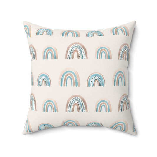 Blue Boho Rainbow Pattern 3 - Faux Suede Square Pillow