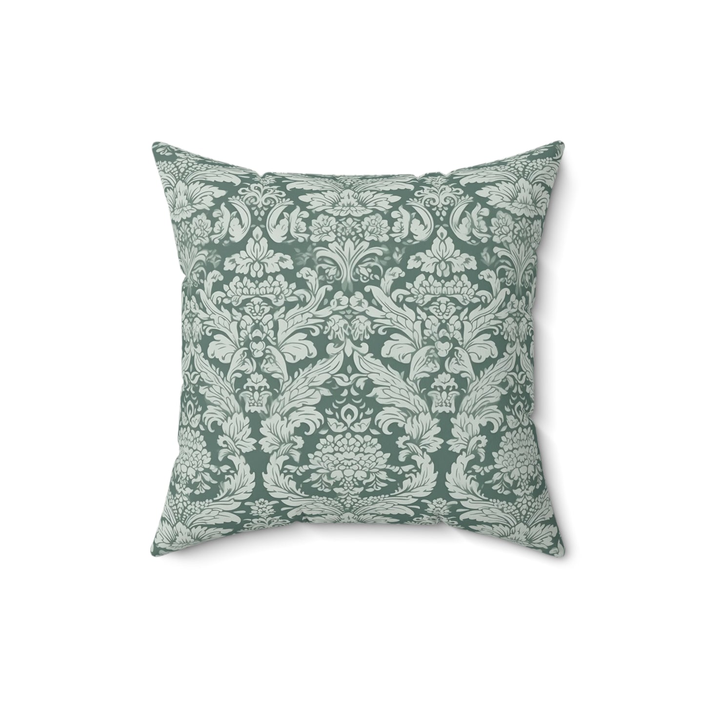 Green Damask 14 - Beautiful, Shabby Chic, Boho, Fun - Faux Suede Square Pillow