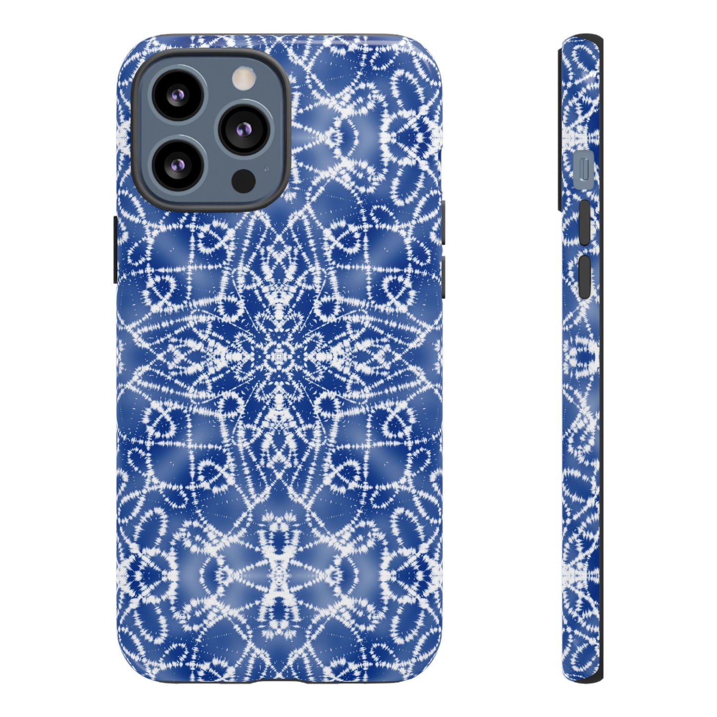 iPhone 13, 1Phone 13 Mini, iPhone 13 Pro, iPhone 13 Pro Max - Blue and White Batik - Tough Phone Cases