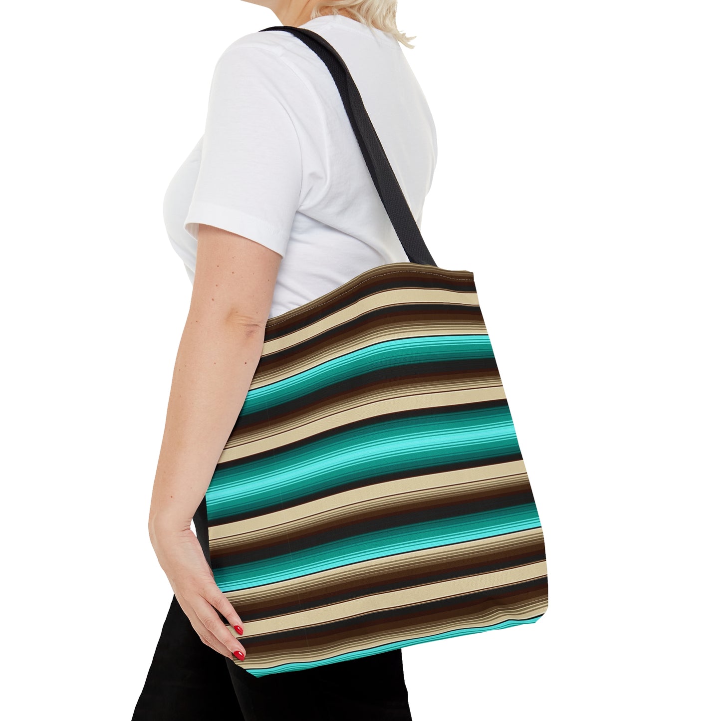 Aqua and Brown Multicolor Striped 23 - Practical, high-quality Tote Bag