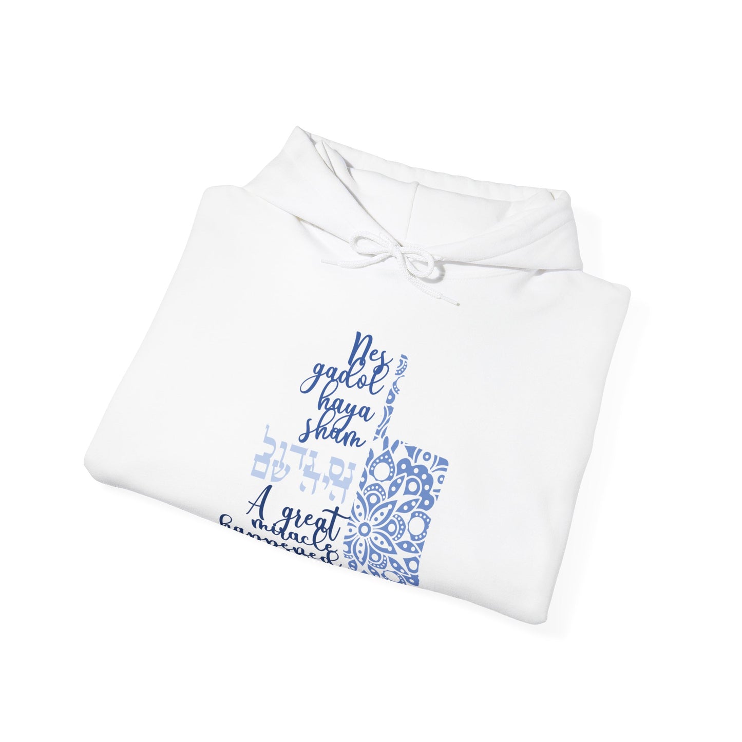 Hanukkah Saying - A Great Miracle Happened There - Dreidel, Flowers - Celebrate Hanukkah - Unisex Heavy Blend™ Hooded Sweatshirt