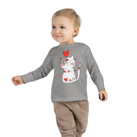 Cute Cat - String of Hearts - Toddler Long Sleeve Tee