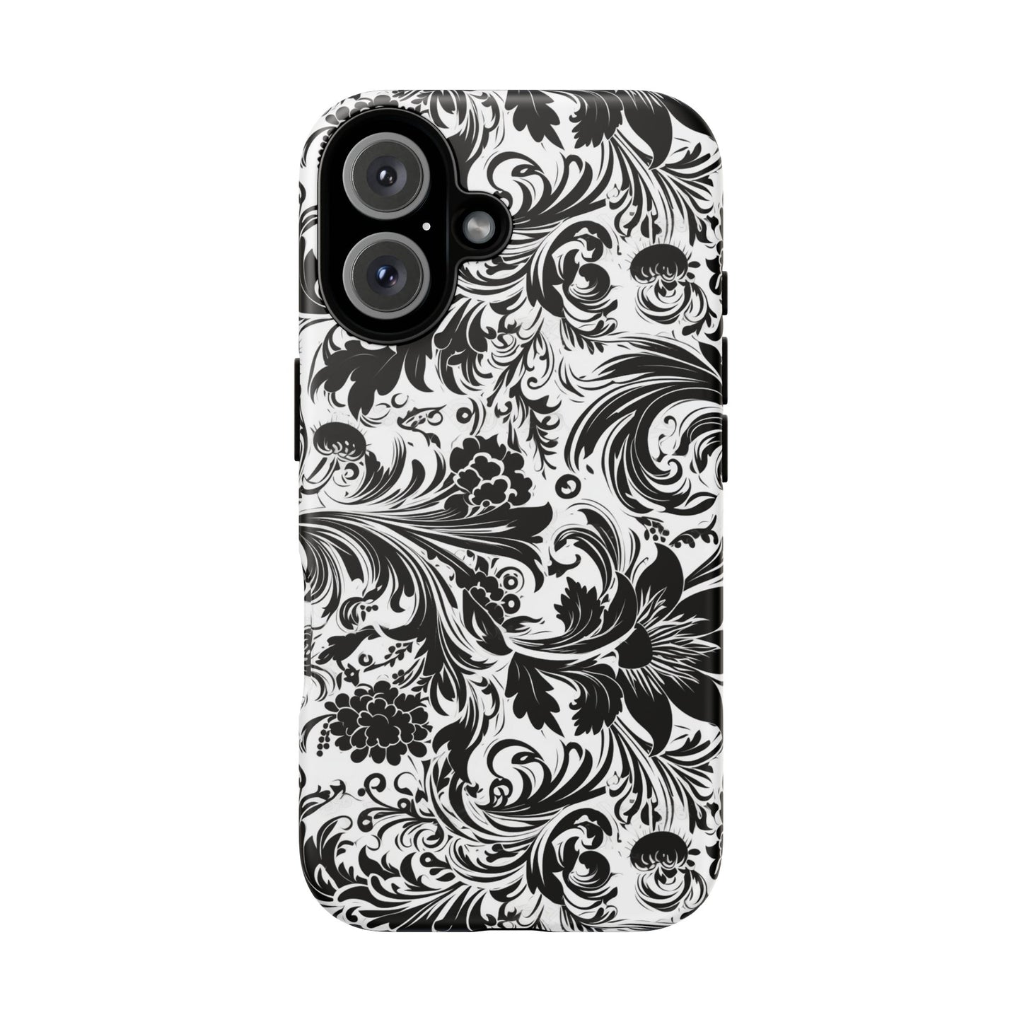 iPhone 16 and iPhone 15 Series - White and Black Flowers - Tough Phone Cases