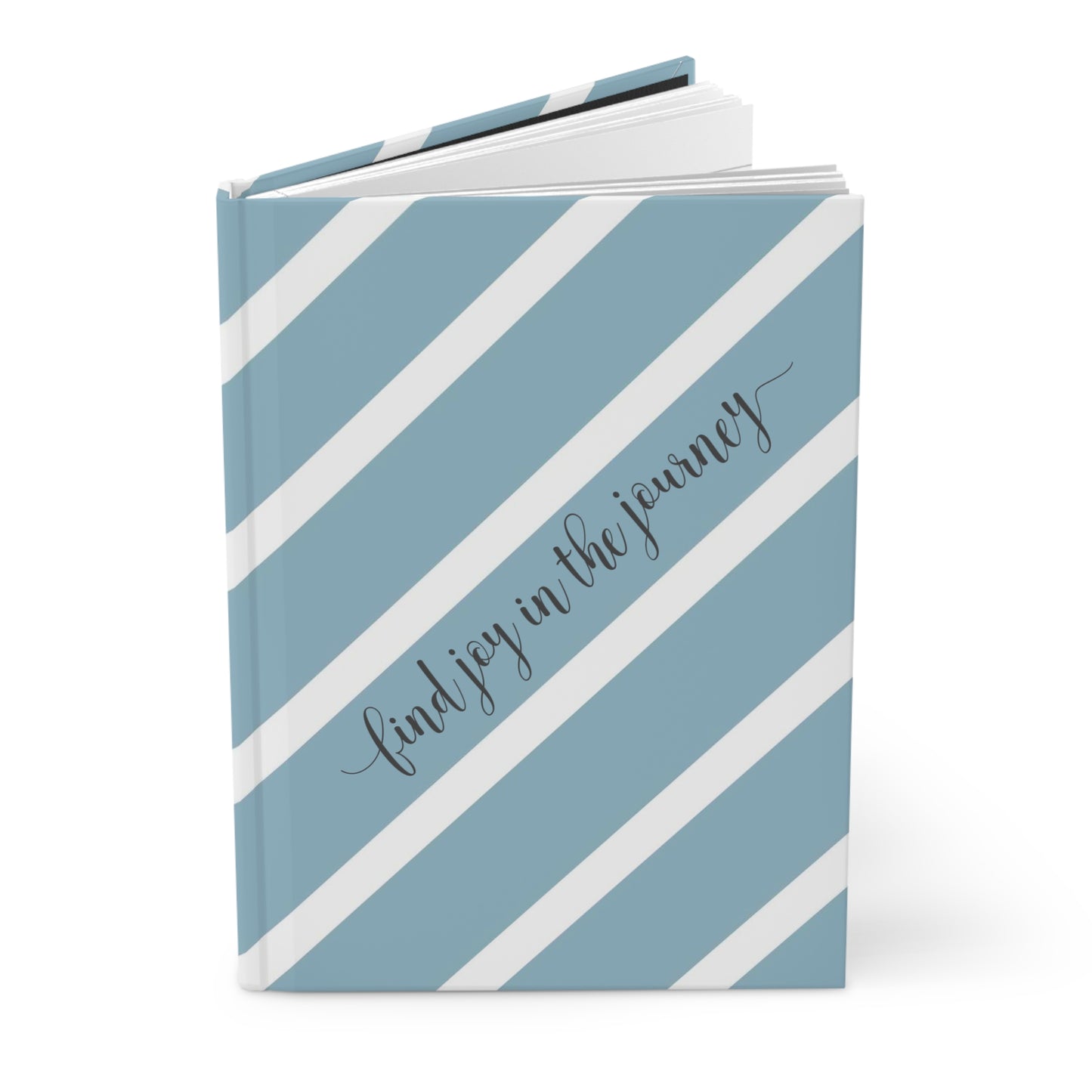 Find joy in the journey - Self Love - Inspirational Quote  - Blue White Diagonal 4 - Hardcover Journal Matte