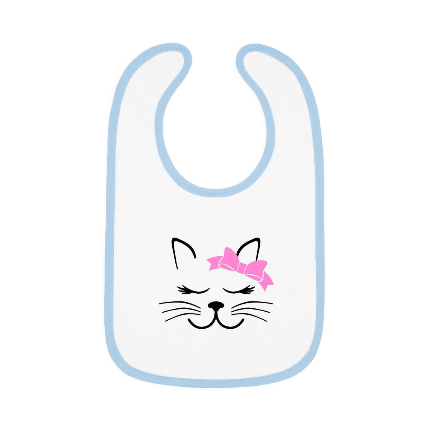 Cute Cat Face with Pink Bow - Baby Contrast Trim Jersey Bib